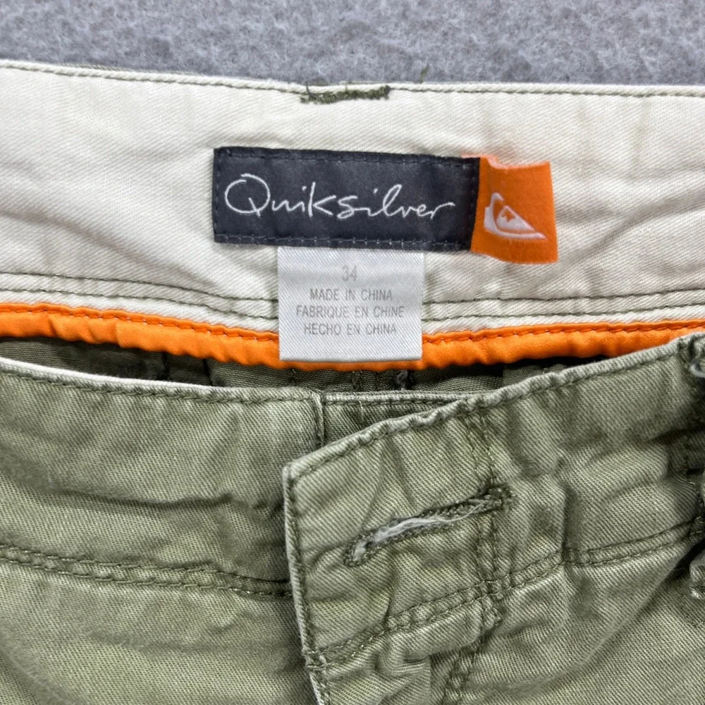 Quiksilver Chino Shorts Mens 34 Green Flat Front Cotton Twill Casual Outdoor